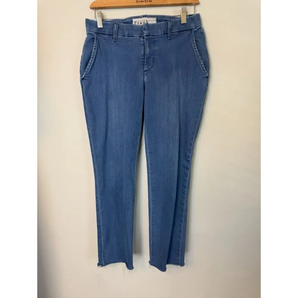 Frank & Eileen Wicklow Blue Denim Italian Chino Crop Raw Hem Mid-Rise Size 4